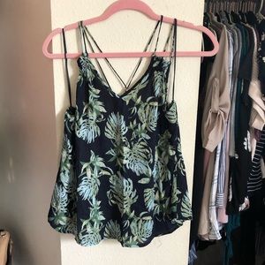 Leaf Print Cross Back Tank Top